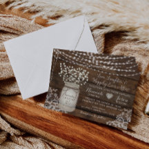 ウッドレース素朴結婚式招待状、メイソンジャー