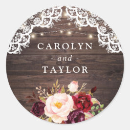 ウッドレース素朴赤面バーガンディーシールシール ラウンドシール