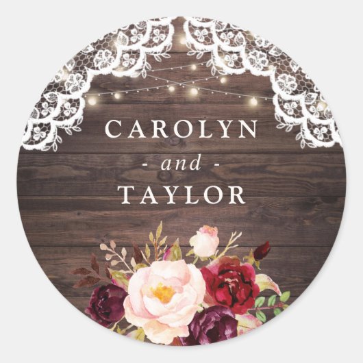 ウッドレース素朴赤面バーガンディーシールシール ラウンドシール (正面)