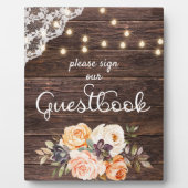 ウッドレース赤面ピーチフローラゲストブックサインイーゼル フォトプラーク (正面)