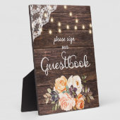 ウッドレース赤面ピーチフローラゲストブックサインイーゼル フォトプラーク (側面)