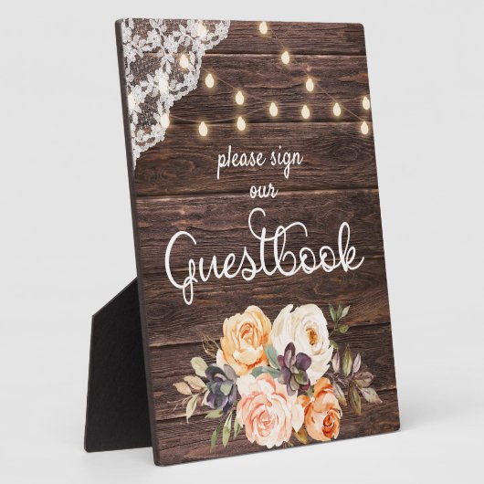 ウッドレース赤面ピーチフローラゲストブックサインイーゼル フォトプラーク (側面)
