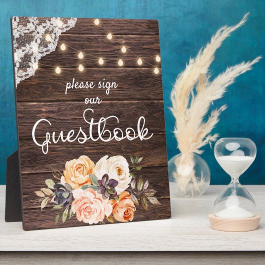 ウッドレース赤面ピーチフローラゲストブックサインイーゼル フォトプラーク (側面)