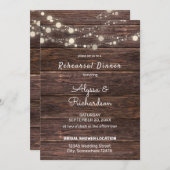 ウッドレース＆ストリングライトのリハーサルディナー 招待状 (正面/裏面)