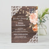 ウッドレース、ストリングライト、赤面&ピーチフローラ 招待状 (スタンド正面)