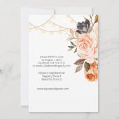 ウッドレース、ストリングライト、赤面&ピーチフローラ 招待状 (裏面)