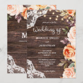 ウッドレース ブラッシュ＆ピーチ フラワーズ ウィズ ライツ 招待状 (正面/裏面)