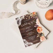 ウッドレース ブラッシュ＆ピーチ フラワーリング（ライト付き） 招待状