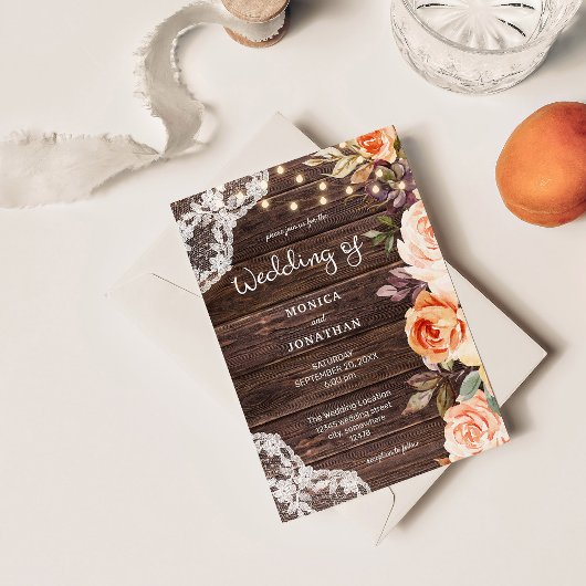 ウッドレース ブラッシュ＆ピーチ フラワーリング（電飾付） 招待状