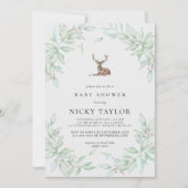ウッドレーンの葉フレームディアベビーシャワー 招待状 (正面)