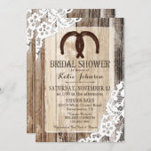 ウッドレー素朴スホースシューカントリーブライダルシャワー 招待状 (正面/裏面)
