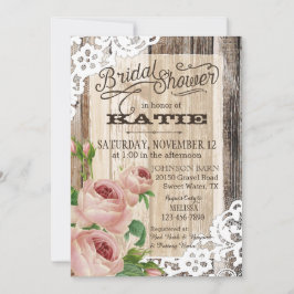 ウッドレ素朴ースとバラブライダルシャワー 招待状