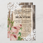 ウッドレ素朴ースとバラブライダルシャワー 招待状 (正面/裏面)