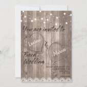 ウッドレ素朴ースのストリングライトスクリプ結婚ト 招待状 (正面)