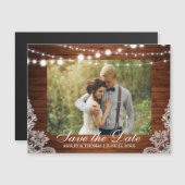 ウッドレ素朴ースのライト日付の保存婚約 マグネット招待状 (正面/裏面)