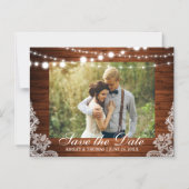 ウッドレ素朴ースのライト日付の保存婚約 マグネット招待状 (正面)