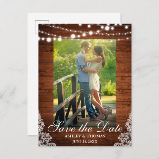 ウッドレ素朴ースのライト日付写真を保存 案内ポストカード (正面/裏面)