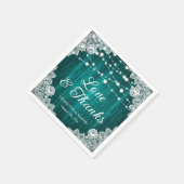 ウッドレ素朴ースの愛と感謝していティール（緑がかった色）結婚ズ スタンダードカクテルナプキン (角)