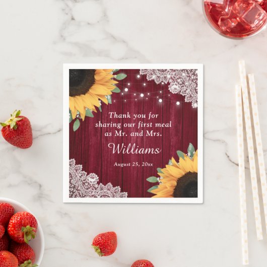 ウッドレ素朴ースひまわりバーガンディ結婚ズ スタンダードカクテルナプキン (インサイチュ)