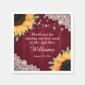 ウッドレ素朴ースひまわりバーガンディ結婚ズ スタンダードカクテルナプキン (正面)