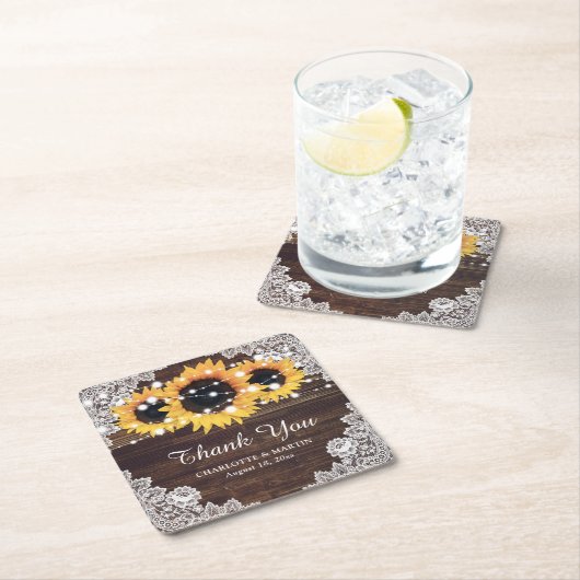 ウッドレ素朴ースひまわり結婚のコースター スクエアペーパーコースター (インサイチュ)