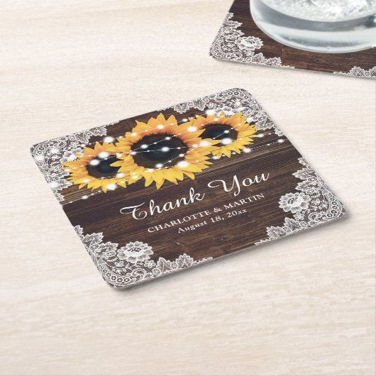 ウッドレ素朴ースひまわり結婚のコースター スクエアペーパーコースター (アングル)