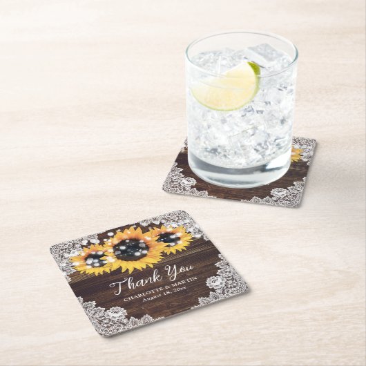 ウッドレ素朴ースひまわり結婚の花 スクエアペーパーコースター (インサイチュ)