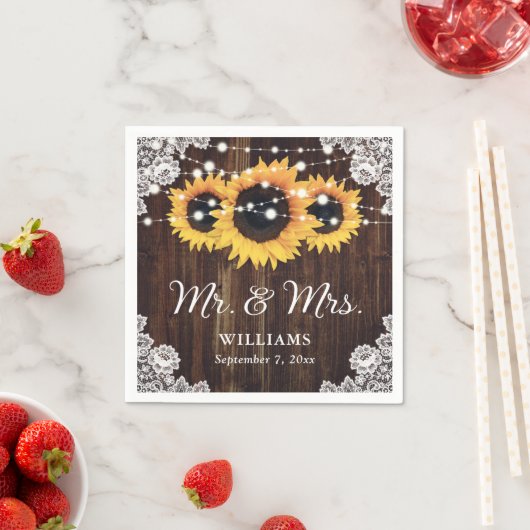 ウッドレ素朴ースひまわり結婚の スタンダードカクテルナプキン (インサイチュ)