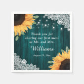 ウッドレ素朴ースひまわり花とティール（緑がかった色）結婚 スタンダードカクテルナプキン (正面)