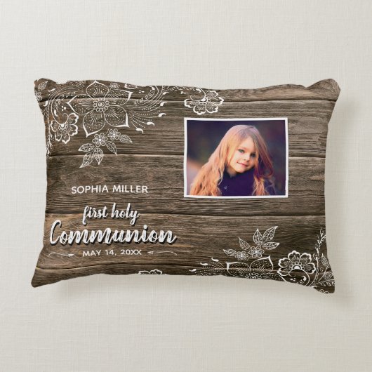 ウッドレ素朴ース初の聖体拝領写真 アクセントクッション (裏面)