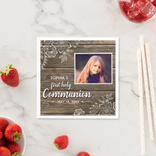 ウッドレ素朴ース初の聖体拝領写真 スタンダードカクテルナプキン (インサイチュ)