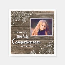 ウッドレ素朴ース初の聖体拝領写真 スタンダードカクテルナプキン