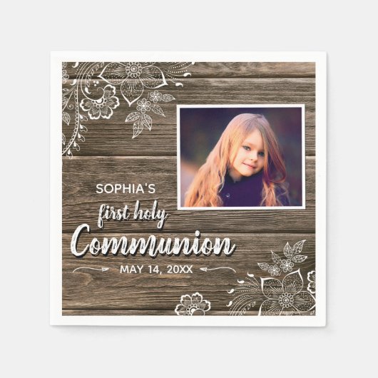 ウッドレ素朴ース初の聖体拝領写真 スタンダードカクテルナプキン (正面)