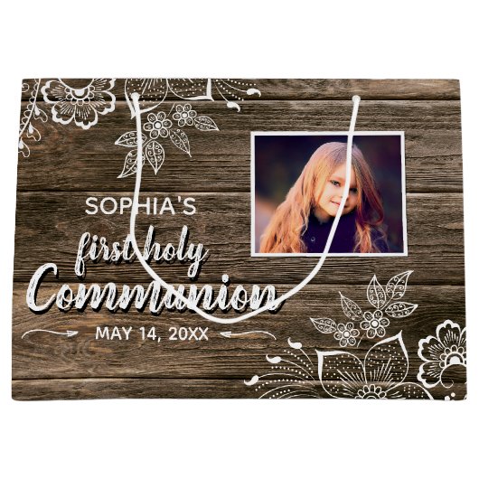 ウッドレ素朴ース初の聖体拝領写真 ラージペーパーバッグ (正面)