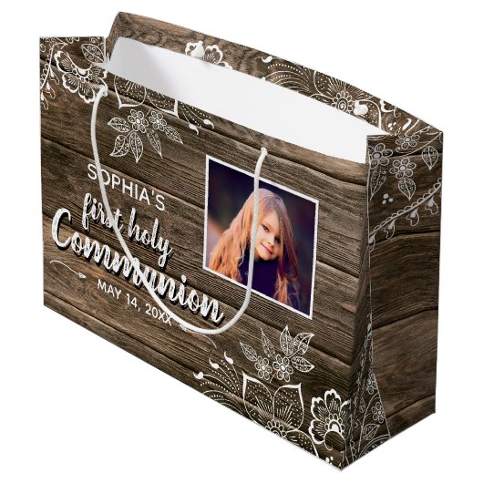 ウッドレ素朴ース初の聖体拝領写真 ラージペーパーバッグ (裏面アングル)