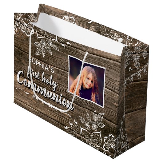 ウッドレ素朴ース初の聖体拝領写真 ラージペーパーバッグ (正面アングル)