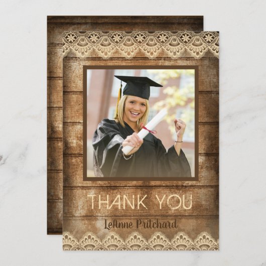 ウッドレ素朴ース卒業写真ありがとう サンキューカード (正面/裏面)