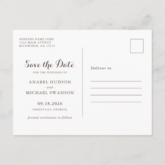 ウッドレ素朴ース白い花の日付を保存 案内ポストカード (裏面)