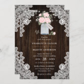 ウッドレ素朴ース赤面バラベビーズブレスズ結婚ーズ 招待状 (正面/裏面)