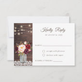 ウッドレ素朴ース赤面ブルガンディメイソンジャールRSVP 招待状 (正面)