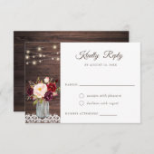 ウッドレ素朴ース赤面ブルガンディメイソンジャールRSVP 招待状 (正面/裏面)