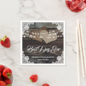 ウッドレ素朴ース2バーラップハートズ結婚 スタンダードカクテルナプキン (インサイチュ)