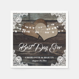 ウッドレ素朴ース2バーラップハートズ結婚 スタンダードカクテルナプキン