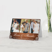 ウッドレ素朴ース3写真の愛と感謝してい折り目 サンキューカード (正面)