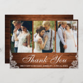 ウッドレ素朴ース3写真結婚ありがとう サンキューカード (正面/裏面)