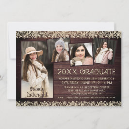 ウッドレ素朴ース5フォトコラージュ卒業 招待状