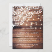 ウッドレ素朴ース&ストリングライト婚約パーティ 招待状 (正面)