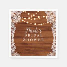 ウッドレ素朴ース&ストリングライト結婚ズブライダル スタンダードカクテルナプキン