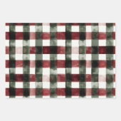 ウッドログキャビンレッドグリーンクリスマス ラッピングペーパーシート (正面2)