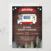 ウッドワン素朴ハッピーキャンパー1st誕生日パーティー 招待状 (正面)